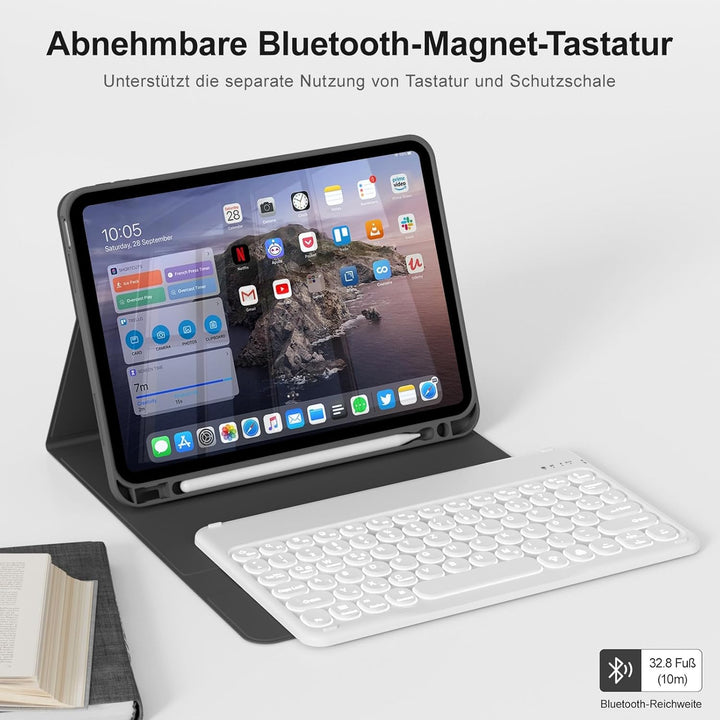 Hülle mit Tastatur für iPad A16 11/10 Generation (2025/2022, 11/10.9 Zoll), 7 Farben Beleuchtete Abn