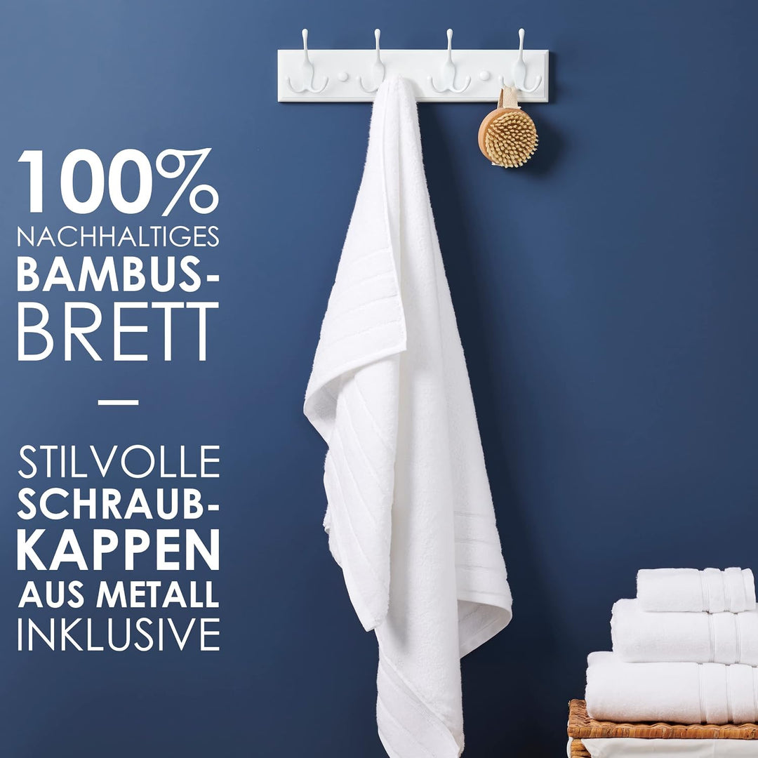 LARHN Garderobenhaken Weiss - Garderobenleiste Weiss mit 4 Haken - 42 cm - Kleiderhaken Wand - Wandg