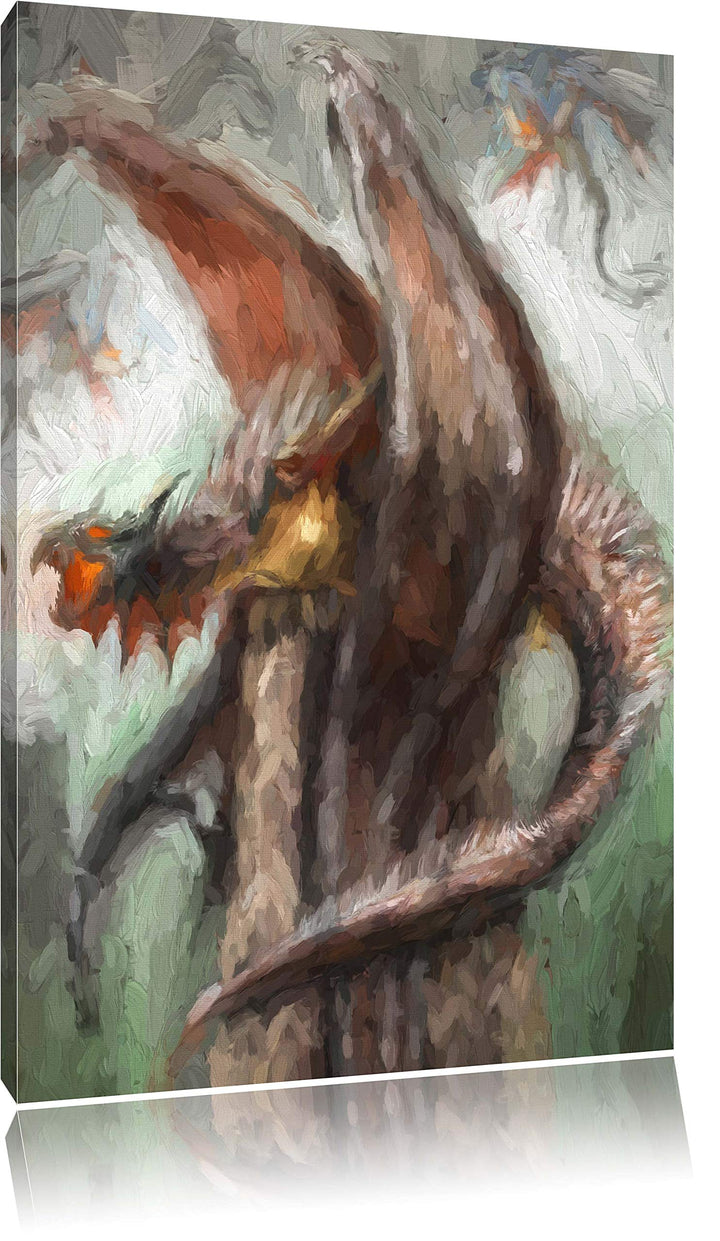 Dragons Pinsel Effekt, Format: 100x70 auf Leinwand, XXL riesige Bilder fertig gerahmt mit Keilrahmen