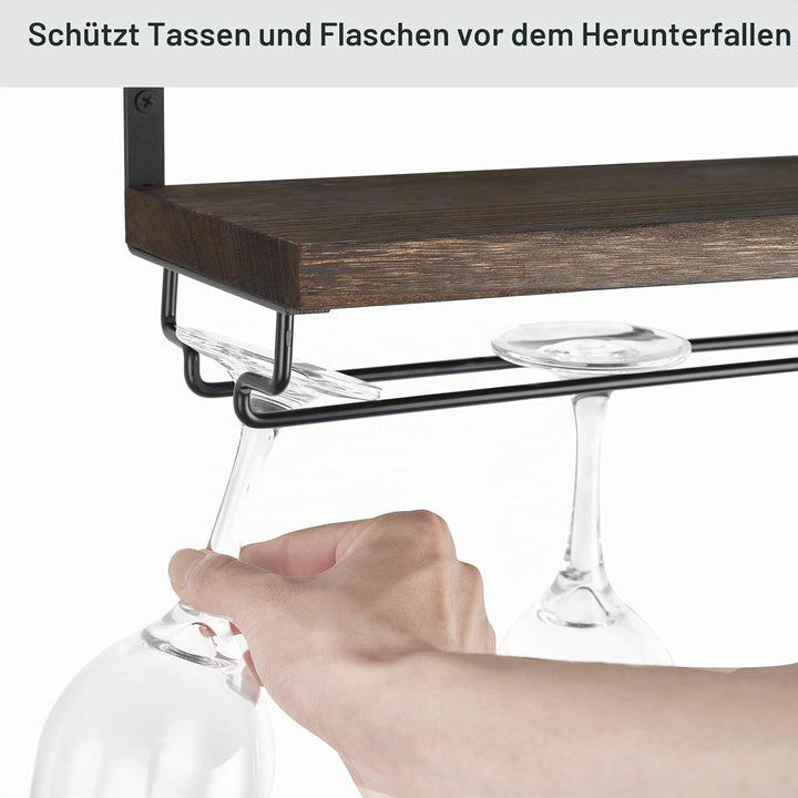 Mkono Wandmontierte Weinregale 2er Set Holz Rustikale Weinflasche Glas Schwimmregale mit Stemware Au
