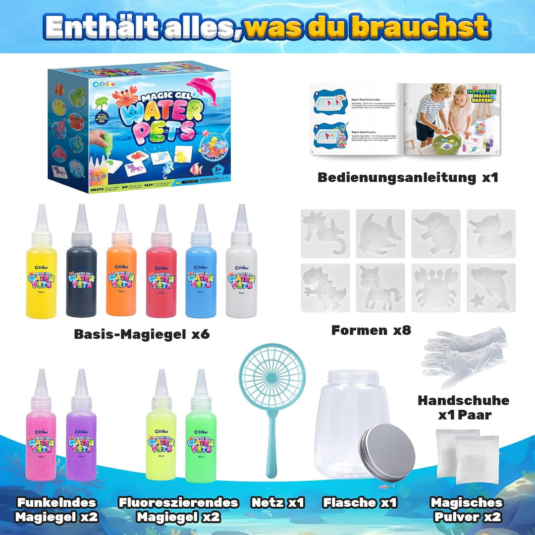 Magic Water Elf, Magisches Wasser Gel Spielzeug mit 10 Magischem Gel und 8 Formen, Bastelset Kinder