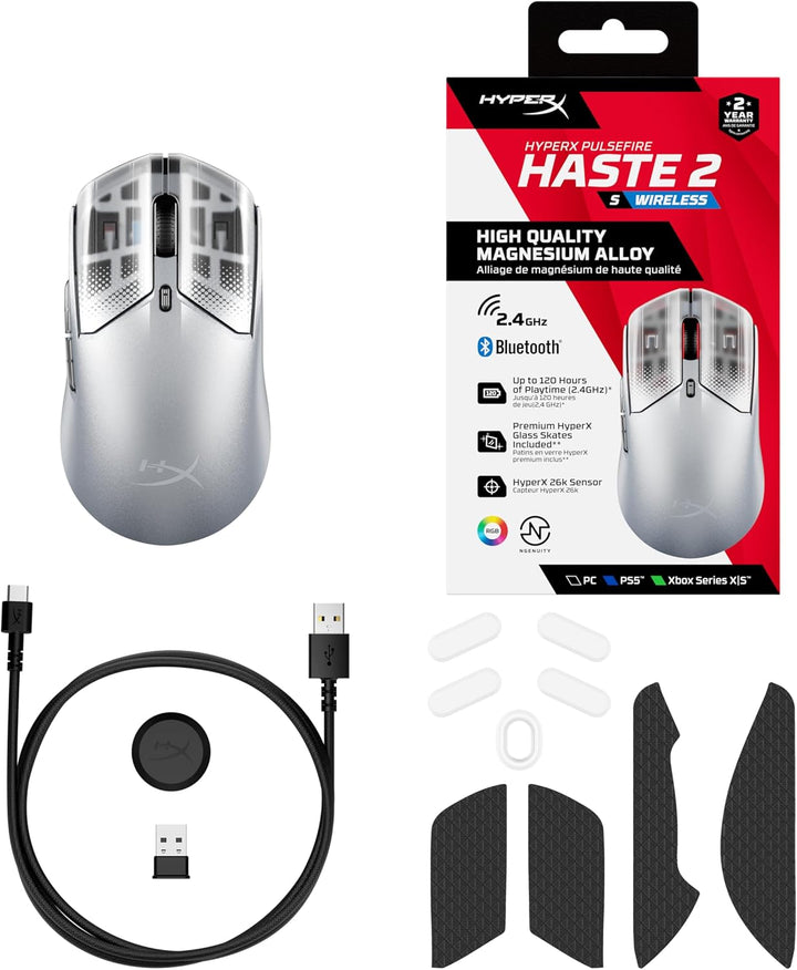 HyperX Pulsefire Haste 2 S Kabellose Gaming-Maus, Magnesiumgehäuse, Ultra-leicht, 64 g, Akku 120 h,