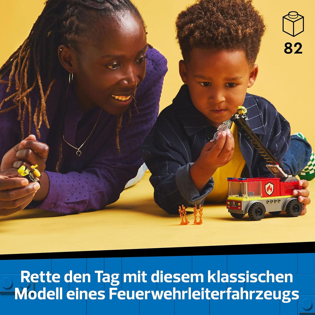 LEGO City Feuerwehrleiterfahrzeug - Feuerwehrauto Spielzeug mit 2 Feuerwehrmann Minifiguren für Jung