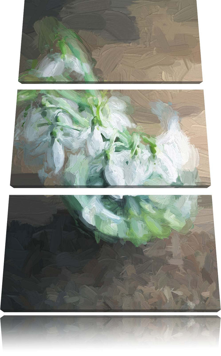 Pixxprint Schneeglöckchen in der Vase als Leinwandbild | Grösse: 3 Teilig (120x80) | Wandbild| Kunst