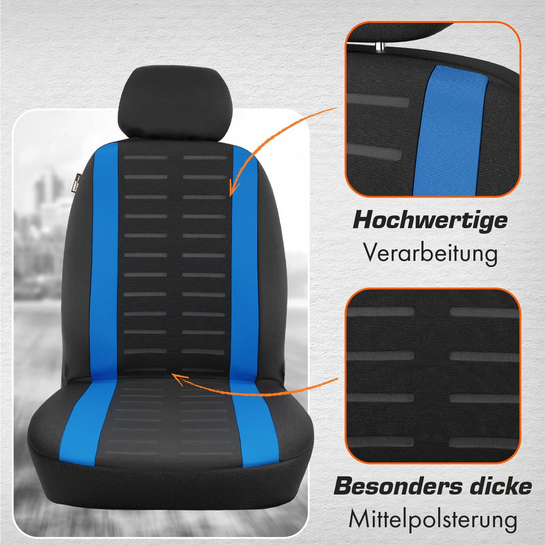 Upgrade4cars Autositzbezüge Set Universal | Auto-Schonbezüge für die Vordersitze &amp; Rückbank in Blau