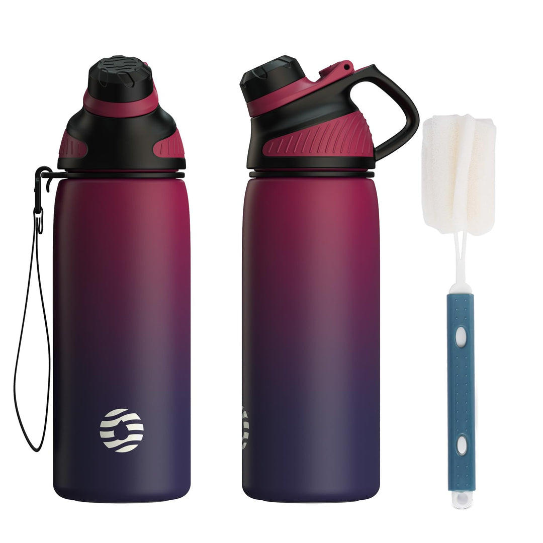 Fjbottle Edelstahl Trinkflasche Sport mit Magnetischem Deckel 1L, 800ml, 600ml, 400ml BPA-Frei Ausla