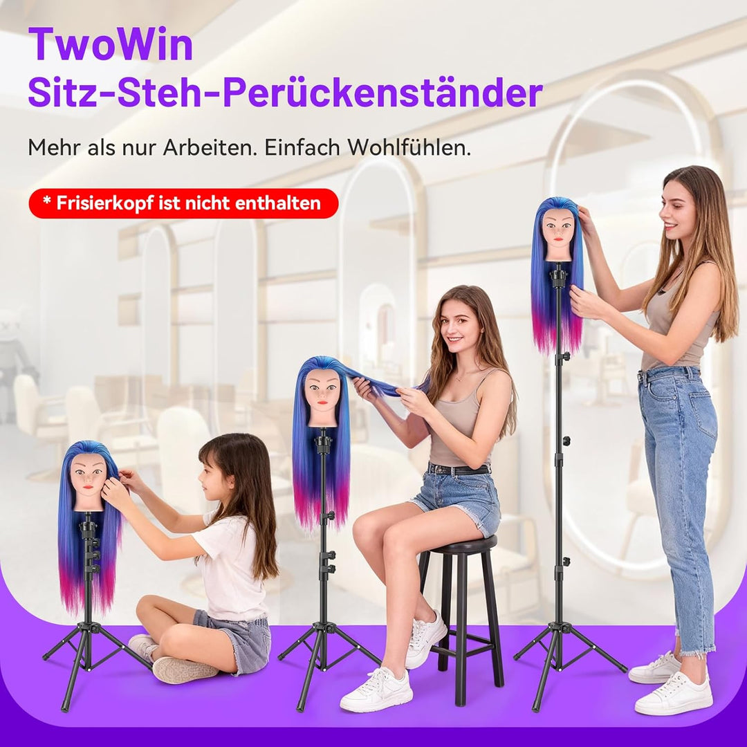 TwoWin 55 Zoll (140cm) Perückenständer, Frisierkopf Ständer, Verstellbar Schaufensterpuppen kopfstän