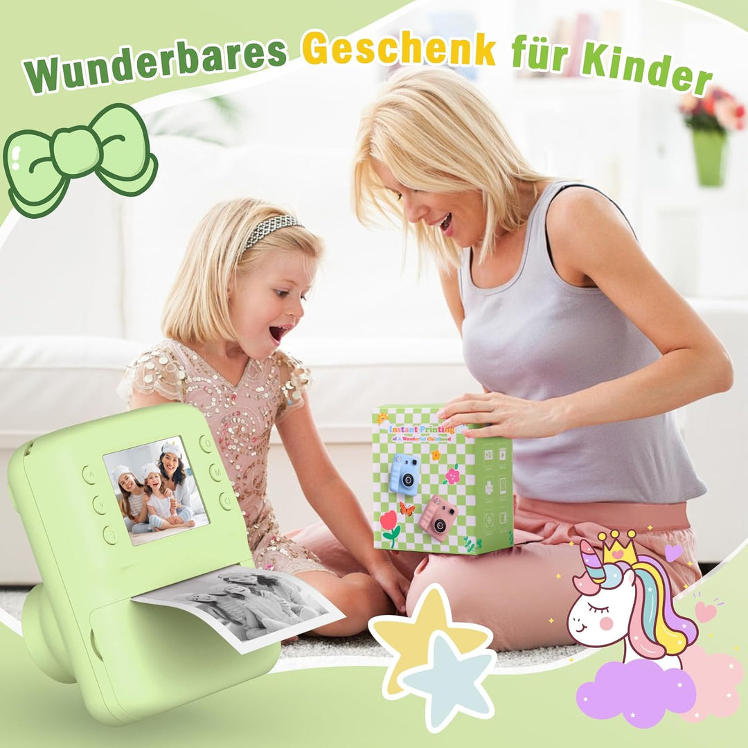 Kinderkamera Sofortbildkamera, Geschenk für Mädchen Jungen von 3–12 Jahren | 2.4" Bildschirm,1080p-V