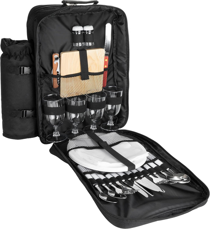 BRUBAKER Picknickrucksack Picknicktasche mit Inhalt für 4 Personen mit integrierter Kühltasche und a