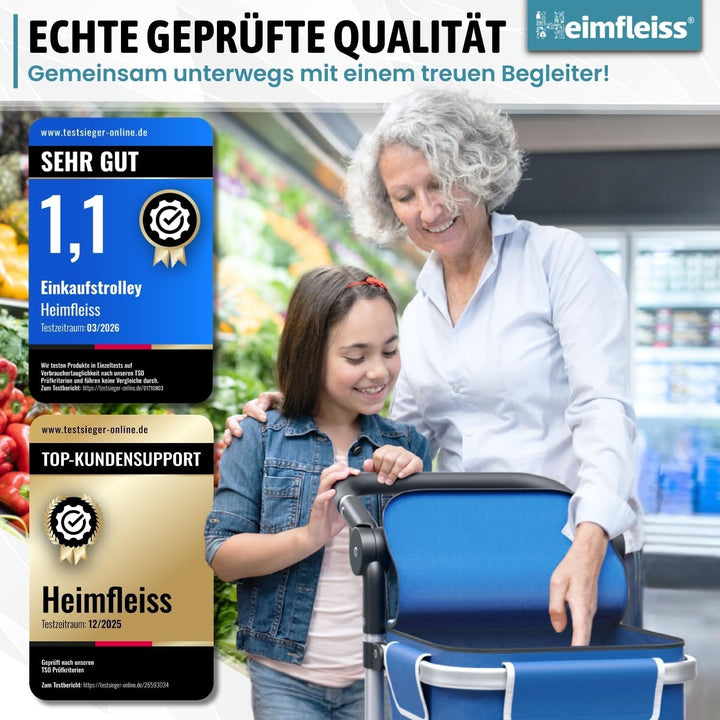 Heimfleiss® Einkaufswagen klappbar mit 56L Volumen | Einkaufstrolley klappbar mit 50kg Traglast | Le