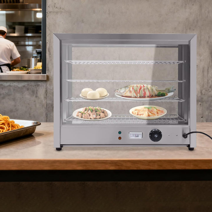 4 Etagen Warmhaltevitrine,Verstellbare Temperatur 30-85℃,2 Anzeigeleuchten | 800W Heisse Theke Speis