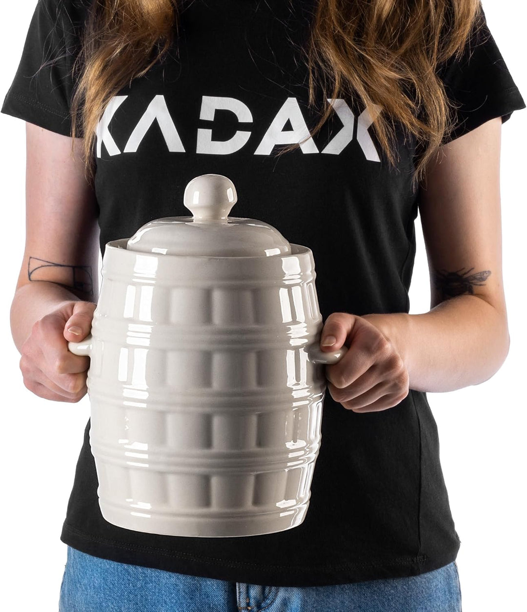 KADAX Steinzeugtopf, Dichter Keramiktopf mit Wasserrinne und Deckel, Spülmaschinenfester Steinguttop