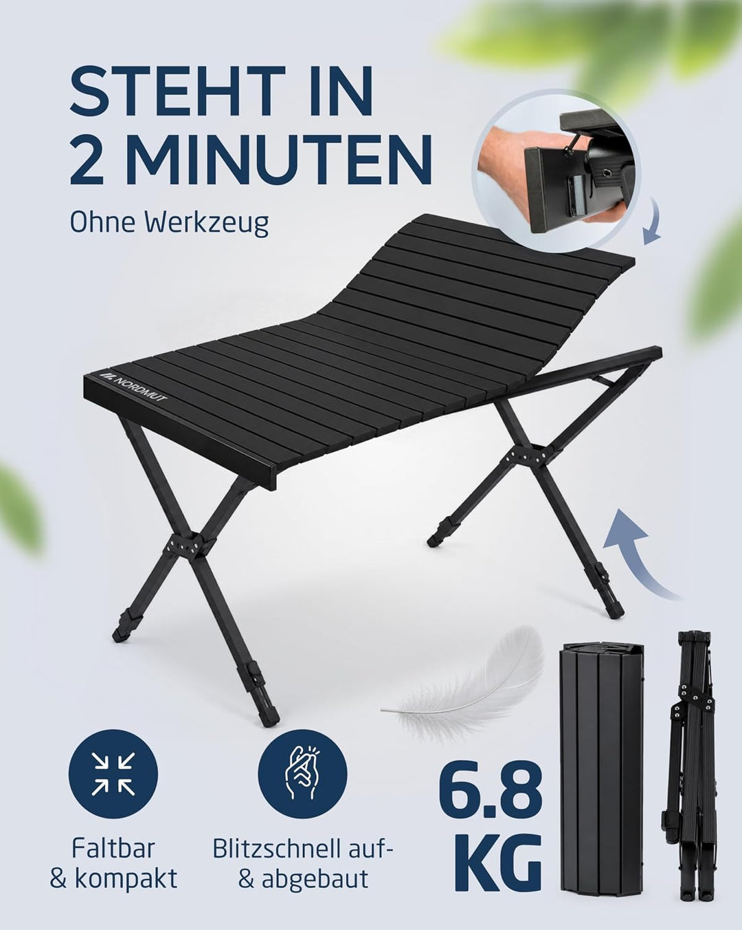 NORDMUT® Campingtisch klappbar – Hochwertiger Klapptisch Camping aus Aluminium – Rostfreier Campingt
