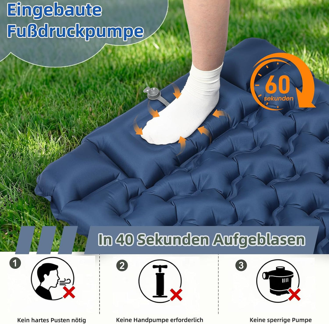 HAUSPROFI Isomatte Camping Luftmatratze extra breit, Ultraleicht, aufblasbar – mit integriertem Kiss
