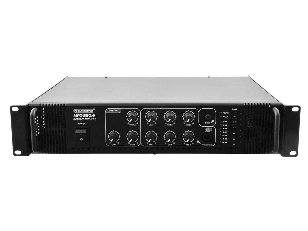 OMNITRONIC MPZ-250.6 Mischverstärker | 6-Zonen-ELA-Mono-Mischverstärker, 250 W, Zonen schaltbar