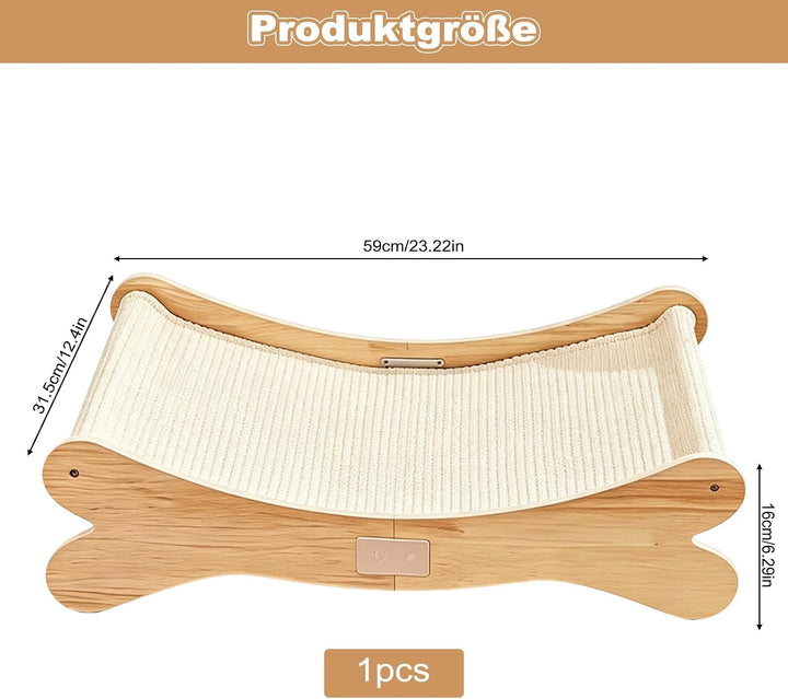 Sisal Kratzbretter Katze,Katzenkratzbett mit 160° Gebogenes Design | Massives Buchenholz &amp; Natürlich