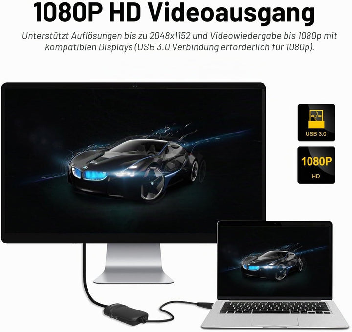 WAVLINK USB 3.0 zu HDMI Adapter Slim Externe Video Karte Display Monitor unterstützt 2048 × 1152 Auf