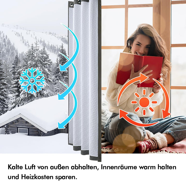 MIULEE Thermovorhang Kälteschutz mit Gestepptem Futter, Grau Doppellagige Thermo Vorhang Gegen Kälte