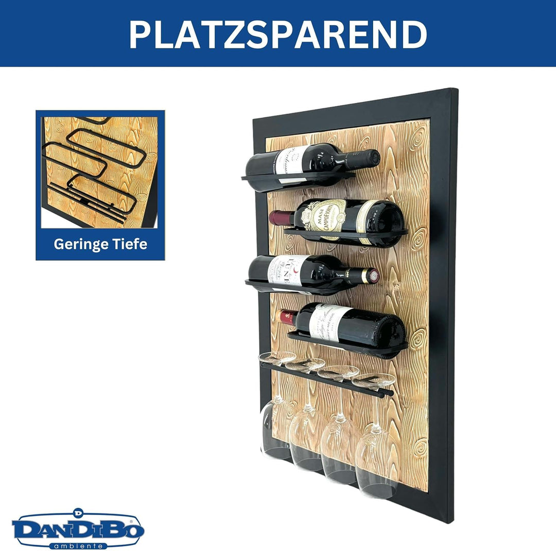 DanDiBo Weinregal Wand Metall Schwarz 4 Flaschen mit Glashalter 96617 Weinhalter Wandregal Modern Fl
