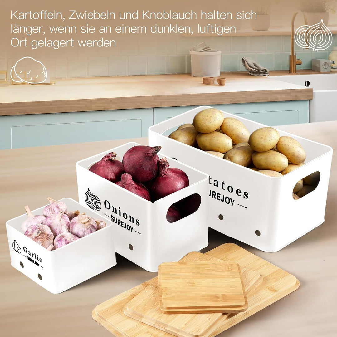 Surejoy Kartoffel Aufbewahrungsbox 3er Set, Vorratsdosen für Zwiebel Knoblauch Aufbewahrung, Hält Ge