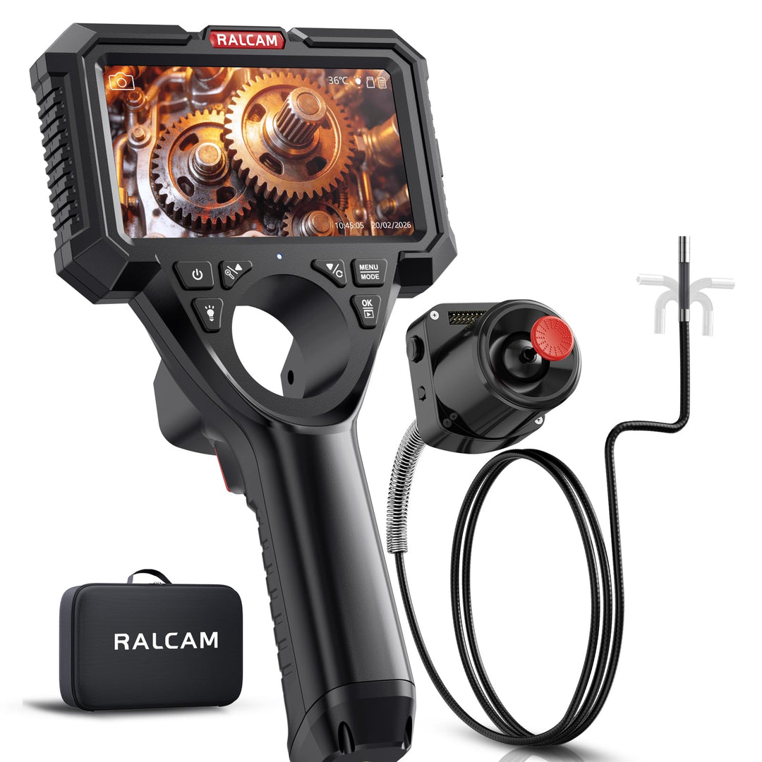 Ralcam Endoskopkamera mit Licht, Endoscope Camera mit 360° beweglichem Kopf, 6.2mm Sonde, 5" HD Bild