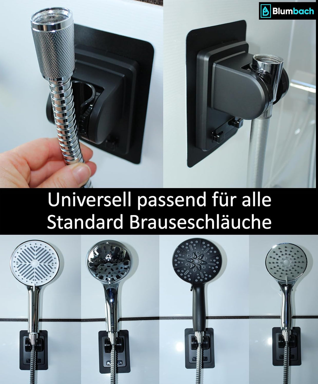 BLUMBACH® Duschkopfhalterung ohne Bohren - DAS ORIGINAL - Duschhalterung kleben statt Bohren - Neigu
