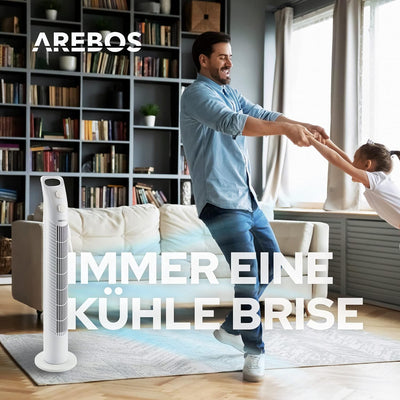 Arebos Turmventilator mit Timer | 40 Watt | 75°-Oszillation | Ventilator mit 3 Geschwindigkeitsstufe