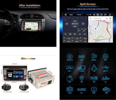 8 Kern 4GB+64GB Android 12 Autoradio Navi 2 Din für FIAT Bravo GPS Unterstützung Drahtlose Carplay A