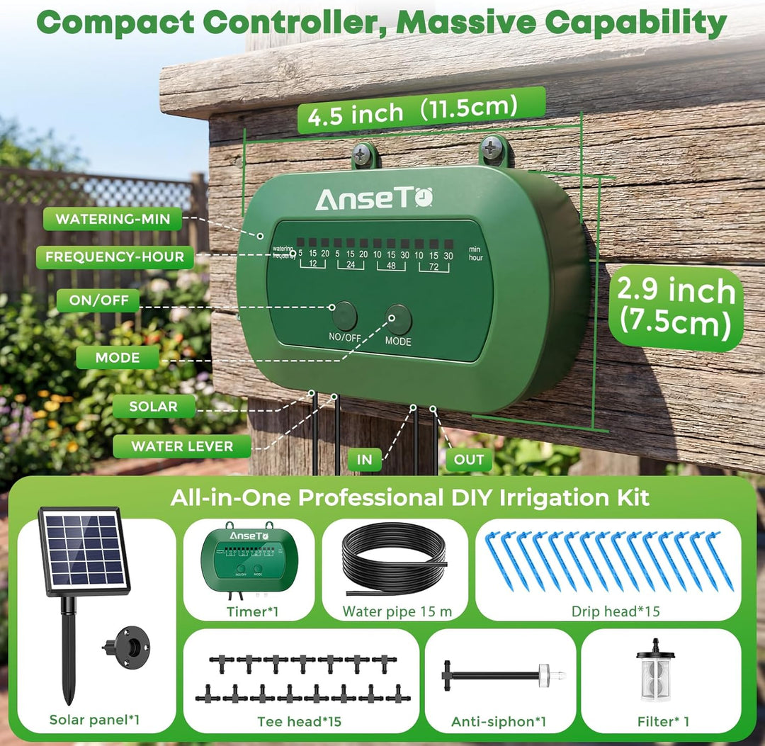 AnseTo Solar Bewässerungssystem für 2024 Neuestes Automatische Bewässerungscomputer für Garten, Balk