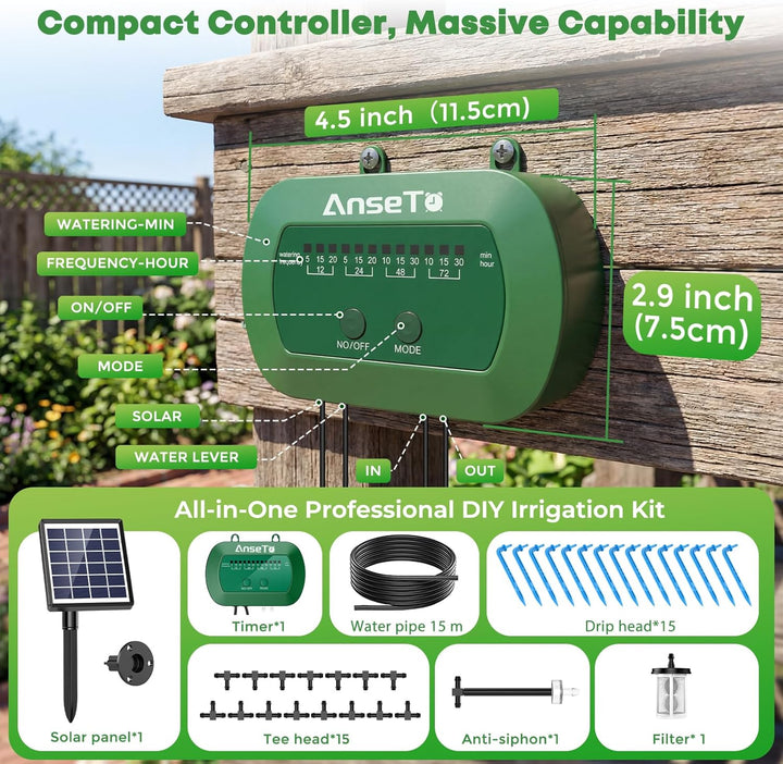 AnseTo Solar Bewässerungssystem für 2024 Neuestes Automatische Bewässerungscomputer für Garten, Balk
