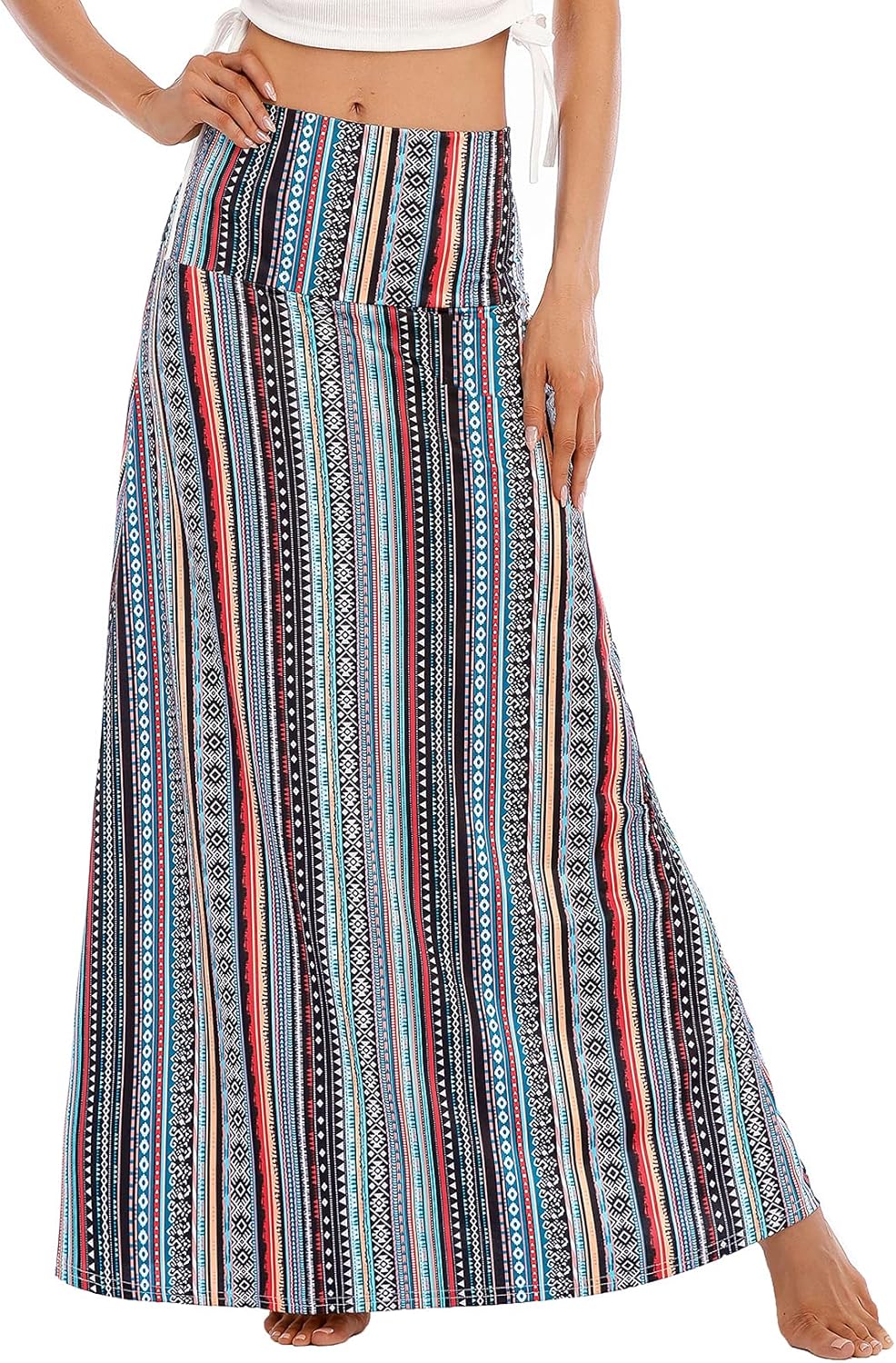 Durio Rock Maxirock Lang Damen Rock Weich Sommerrock Elegant Freizeitrock mit Hohem Bund Elastisch S