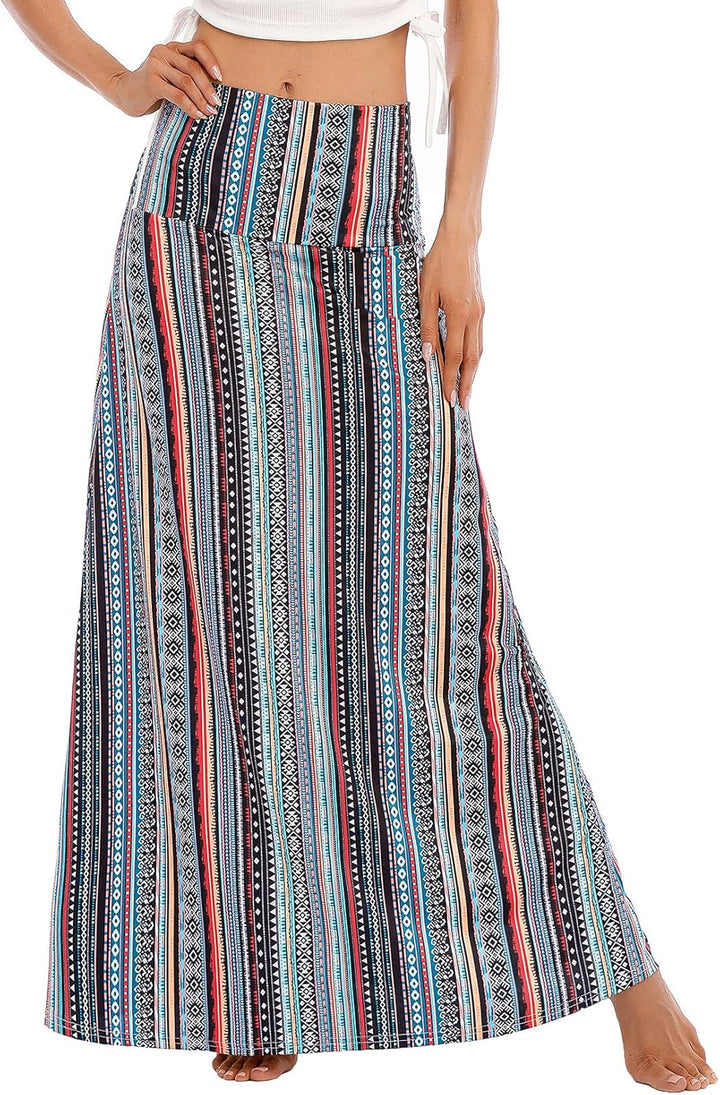 Durio Rock Maxirock Lang Damen Rock Weich Sommerrock Elegant Freizeitrock mit Hohem Bund Elastisch S