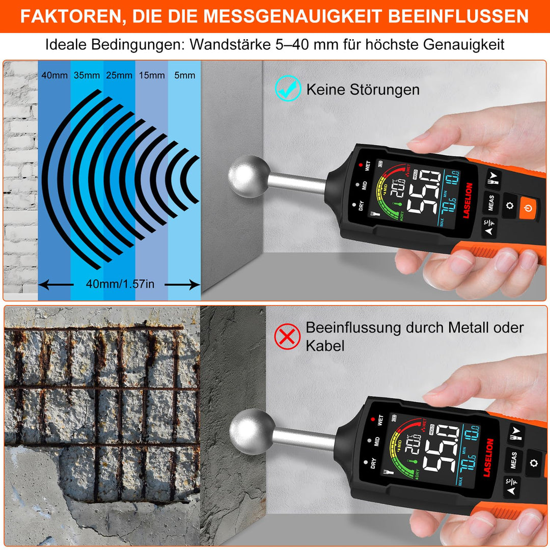 LASELION Wand Feuchtigkeitsmessgerät MS04 mit Kugelsensor für Zerstörungsfreie Bereichsscans, Ideal