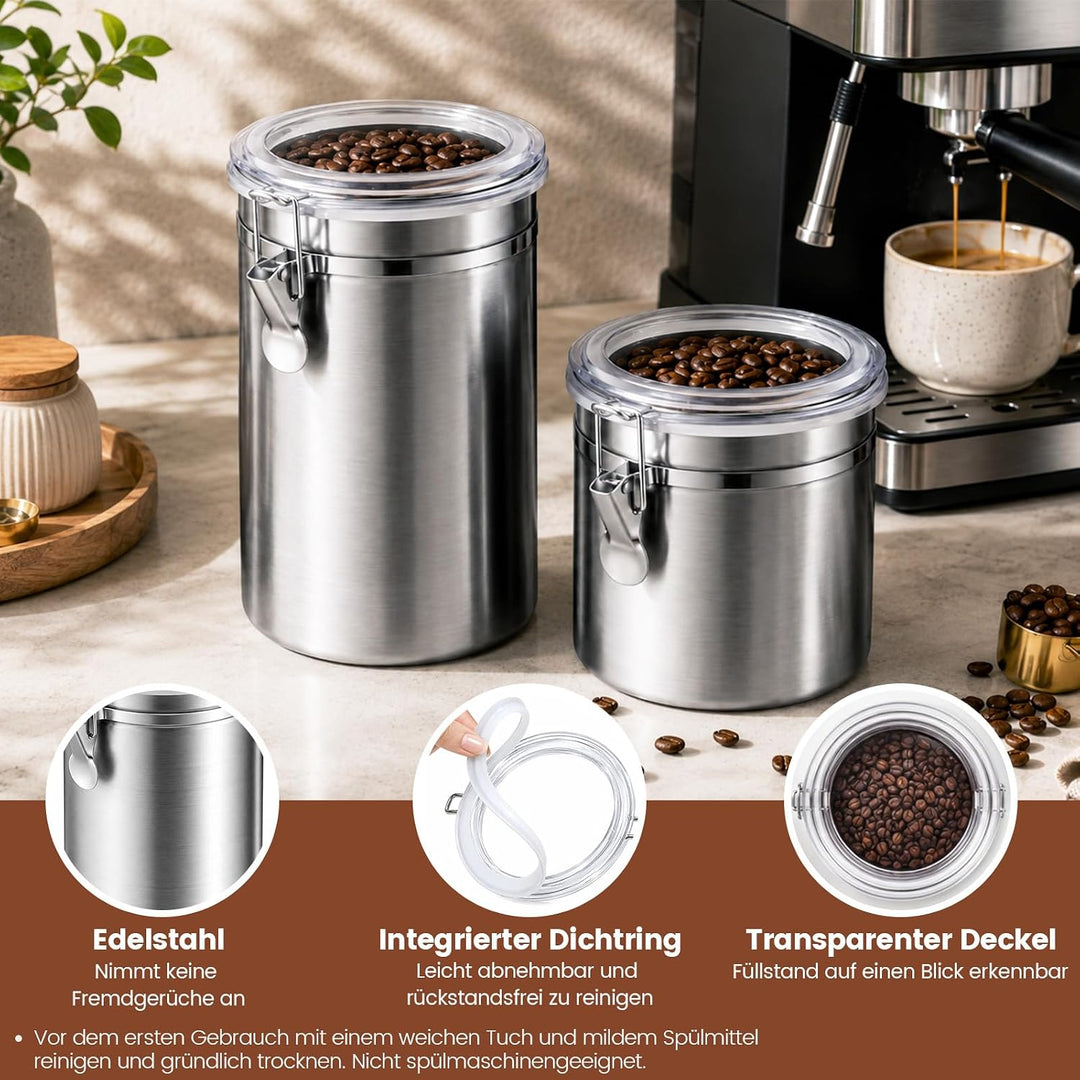 3 Stk Kaffeedose Edelstahl 2L&amp;1.1L, Kaffeedose Luftdicht 500g | Kaffeedose für Gemahlenen Kaffee, Ka