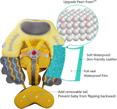 HECCEI Schwimmring Baby Schwimmhilfe Hinzufügen Schwanz Niemals Kippen, Mambobaby Schwimmreifen mit