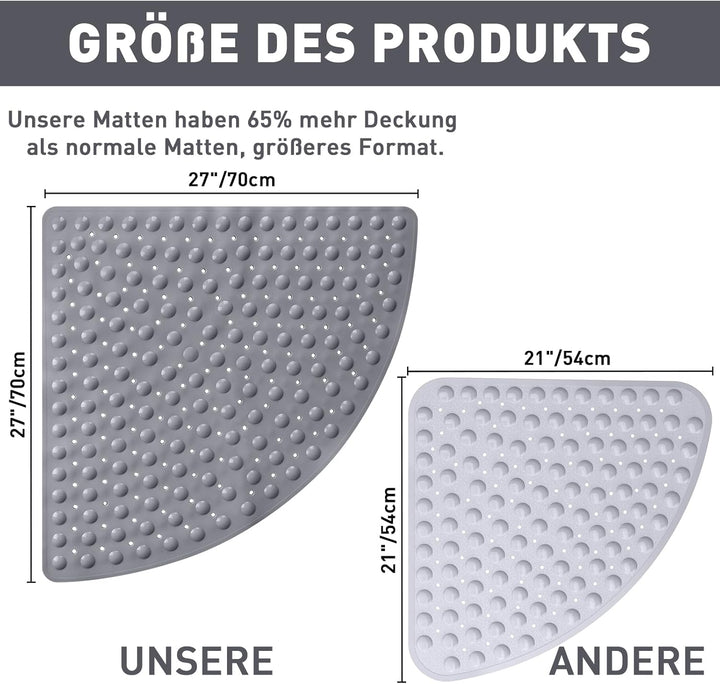 Duschmatte rutschfest Antirutschmatte Dusche 70 x 70 cm: Eckduschmatte Dreieckig Duscheinlage rutsch
