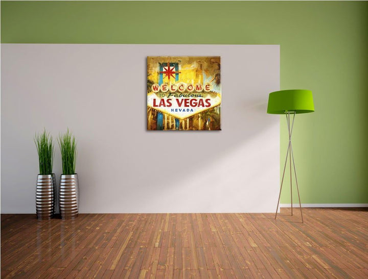 Pixxprint Ortseingangsschild Las Vegas als Leinwandbild Quadratisch/Grösse: 70x70 / Wandbild/Kunstdr
