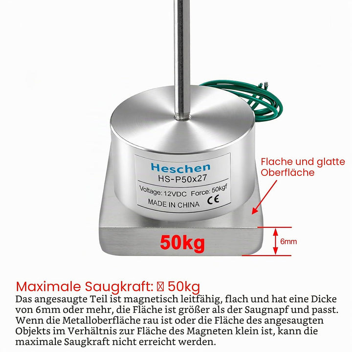 Heschen Elektromagnet P50/27, Aussendurchmesser: 50 mm, DC 12 V, 50 kg