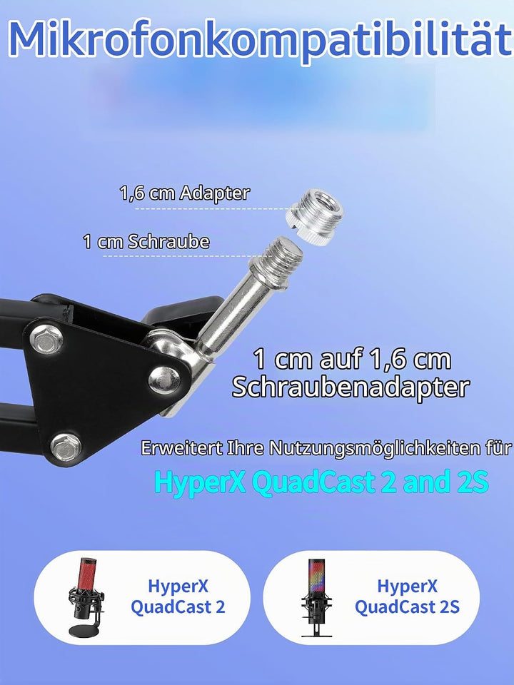 QuadCast 2 Mikrofonarm mit Popschutz - Professioneller Boom Arm mit Schaumstoff-Pop-Filter, Kompatib