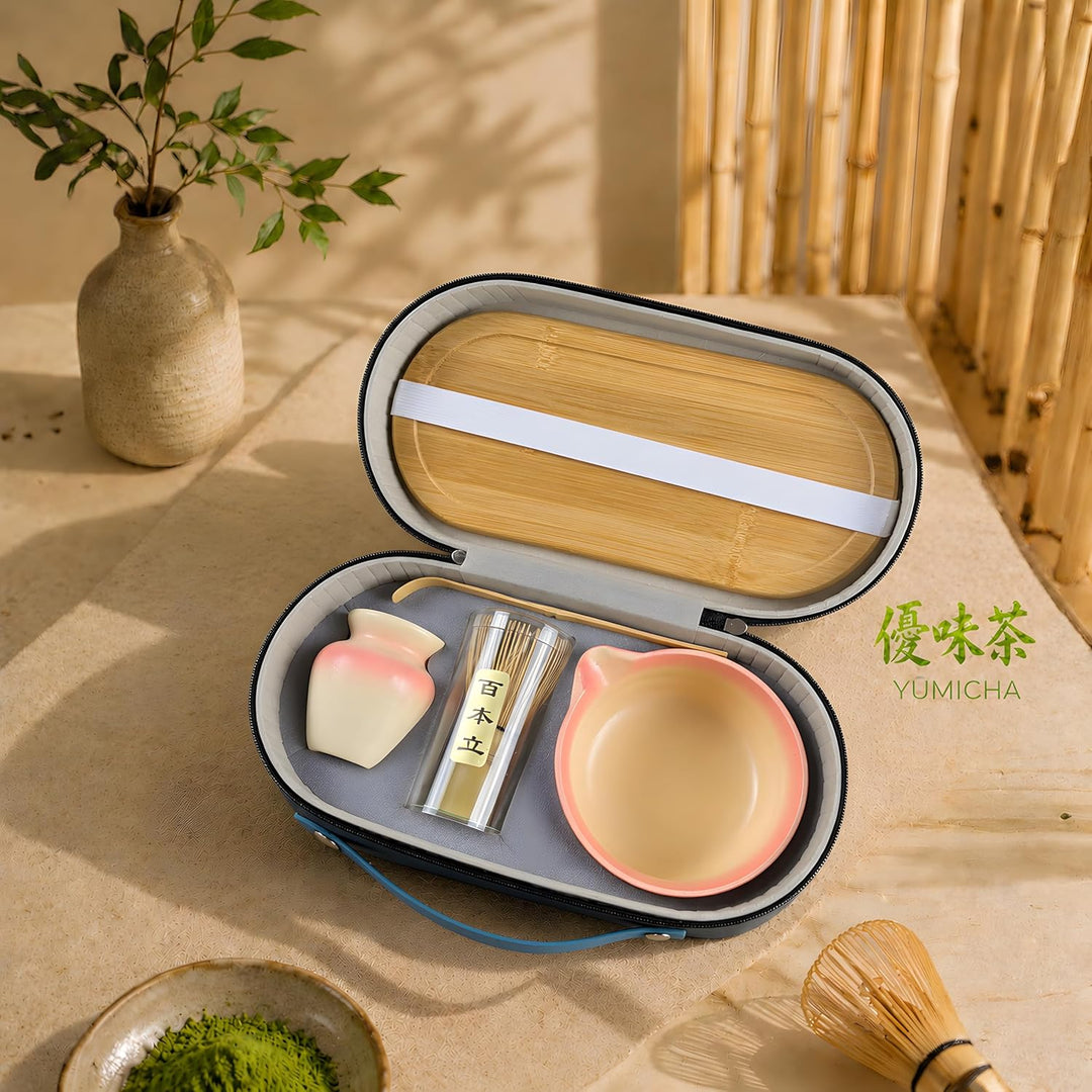 Matcha Set Komplett 7-teilig – Matcha Tee Set mit Schale, Bambusbesen (Chasen), Löffel, Halter & Auf