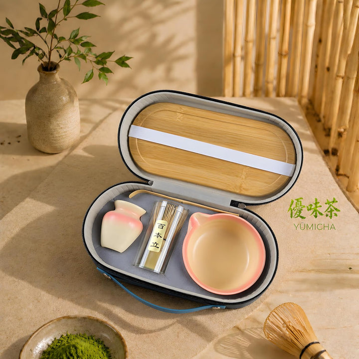 Matcha Set Komplett 7-teilig – Matcha Tee Set mit Schale, Bambusbesen (Chasen), Löffel, Halter & Auf