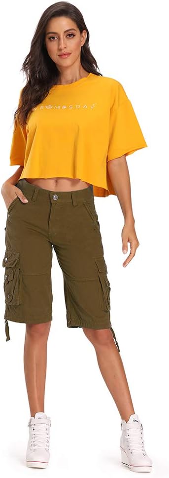 Aeslech Shorts für Frauen mit mehreren Taschen, Cargo-Casual Sommer 16 Coffee, 16 Coffee