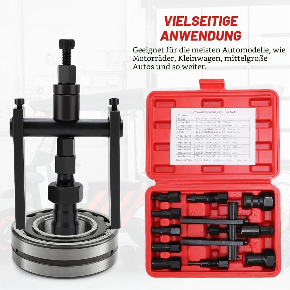 10pcs Motorrad Innenlager Abzieher Set, 8-25mm Innenlager Abzieher Set Innenabzieher Lager Radlager