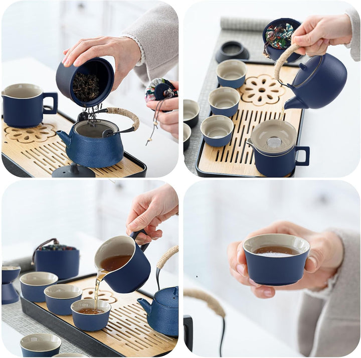 Japanisches Teeservice für 6, Schönes Tea Set Porzellan Chinesische Teekanne Set, 14 Stück Gongfu Te