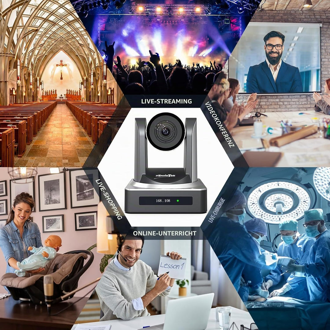 zowietek PTZ-Kamera, PTZ-Kamera mit AI-Auto-Tracking, PoE 1080P60, 20-facher optischer Zoom, HDMI 3G
