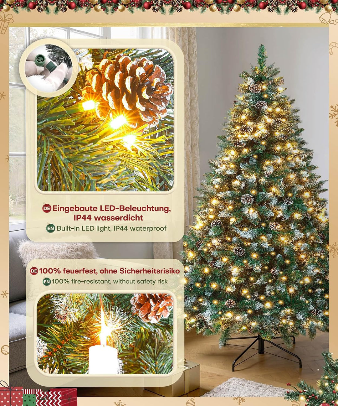 Yorbay künstlicher Weihnachtsbaum mit Beleuchtung weiss Schnee LED Tannenbaum für Weihnachten-Dekora