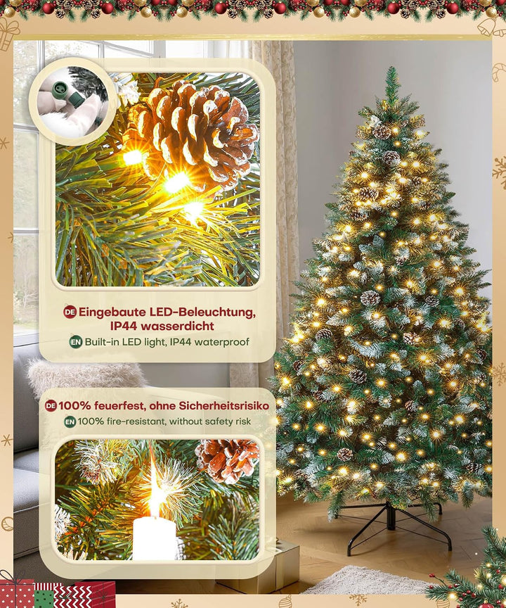 Yorbay künstlicher Weihnachtsbaum mit Beleuchtung weiss Schnee LED Tannenbaum für Weihnachten-Dekora