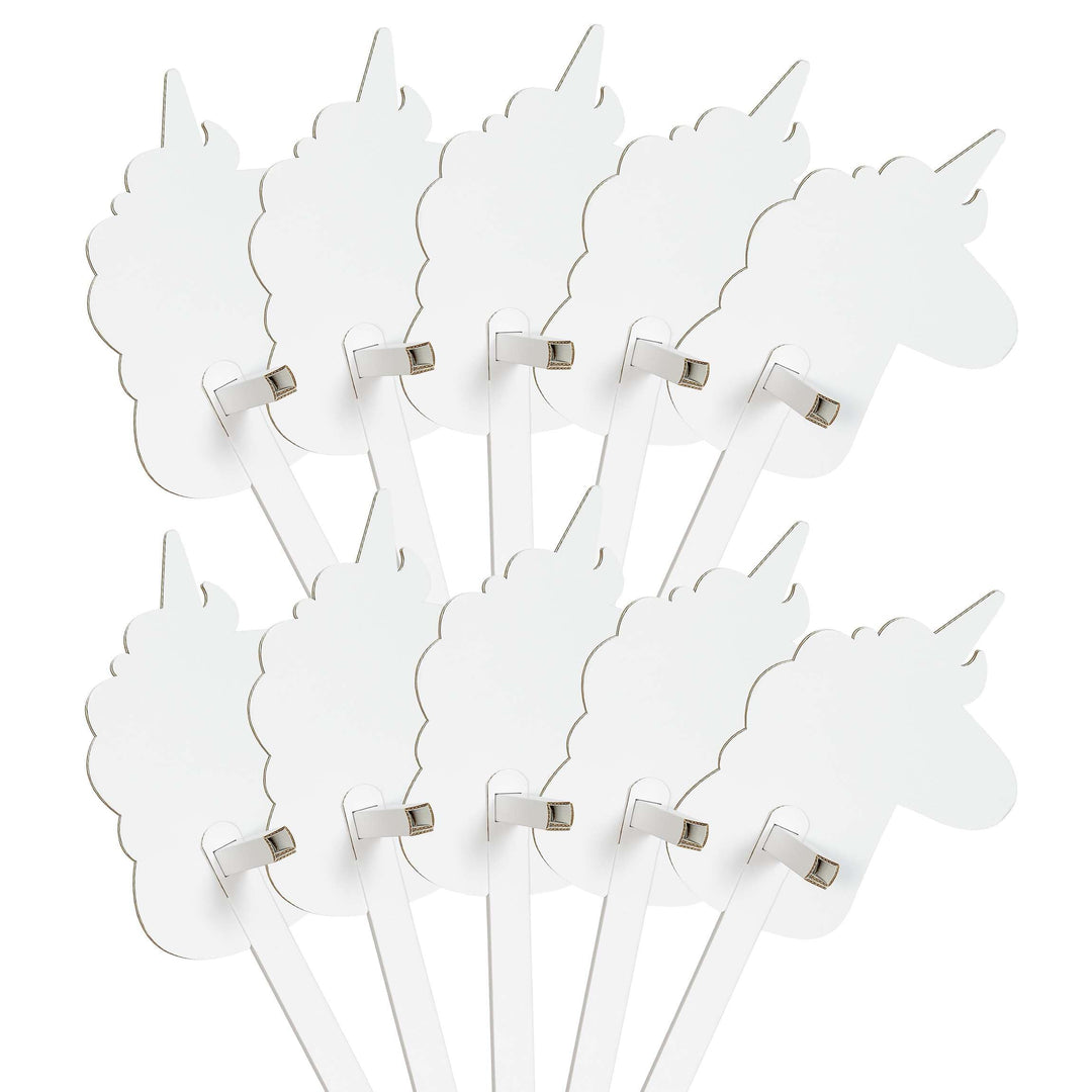 Steckenpferde 10er Set aus Pappe 115 x 40 x 25 cm Hobbyhorse Stockpferde - Einhorn weiss zum Bemalen