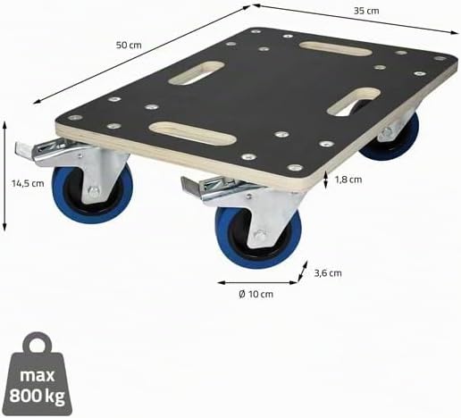 Möbelroller bis 800 kg Tragkraft - aus 18 mm Multiplex Holz mit Rutschfester Siebdruckplatte &amp; 4 Len