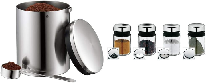 WMF Kaffeedose mit Kaffeelöffel Kult Cromargan Edelstahl rostfrei mattiert 500g & Streuer-Set 4-teil